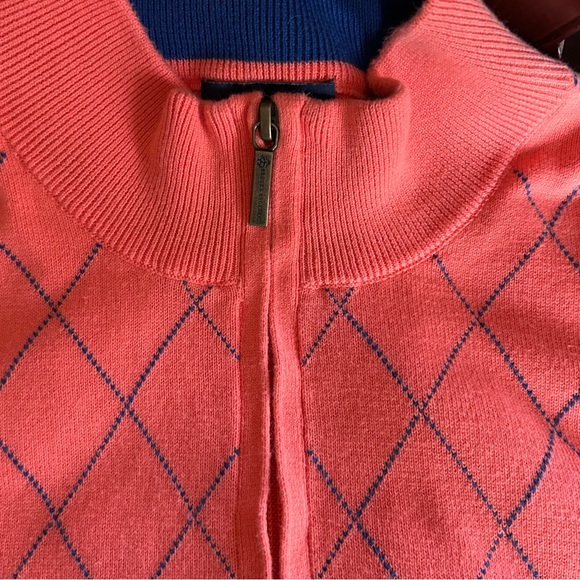 Men’s Brooks Brothers Preppy Argyle Coral/Blue 1/4 Zip Cotton Vest Size Large - Picture 7 of 7